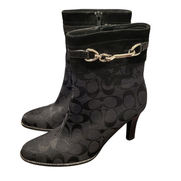 Coach Black Arissa High Heel Ankle Boots Booties Size 7.5B  Made In Italy - Picture 1 of 12